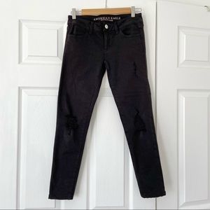 American Eagle black skinny distressed jeans